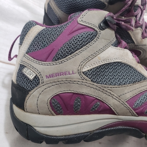 Merrell Castle Rock Gray Purple Hiking Boots Womens Size 8.5 Waterproof Lace Up - Picture 4 of 12